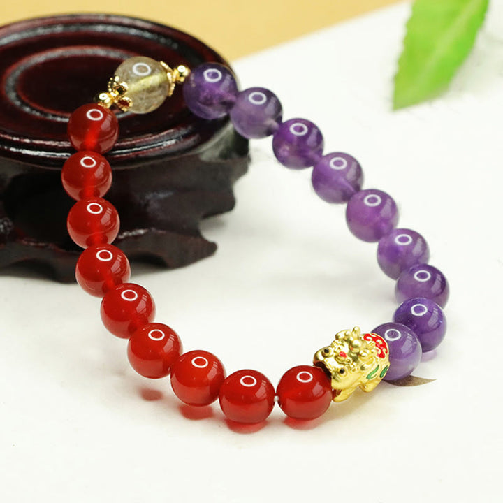Bracelet d'équilibre Pi Xiu en Buddha Stones naturelle et agate rouge