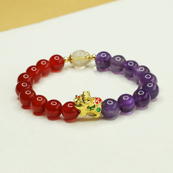 Bracelet d'équilibre Pi Xiu en Buddha Stones naturelle et agate rouge