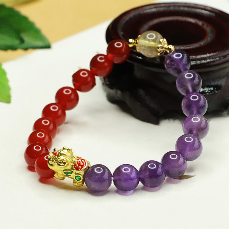 Bracelet d'équilibre Pi Xiu en Buddha Stones naturelle et agate rouge