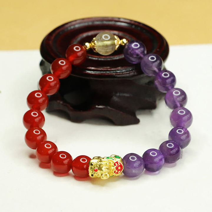 Bracelet d'équilibre Pi Xiu en Buddha Stones naturelle et agate rouge