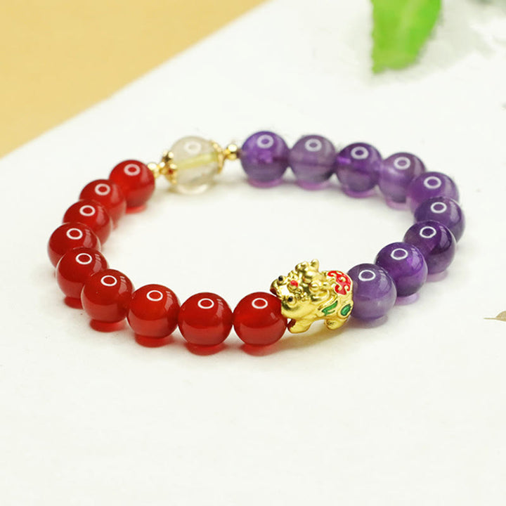 Bracelet d'équilibre Pi Xiu en Buddha Stones naturelle et agate rouge