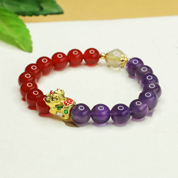 Bracelet d'équilibre Pi Xiu en Buddha Stones naturelle et agate rouge