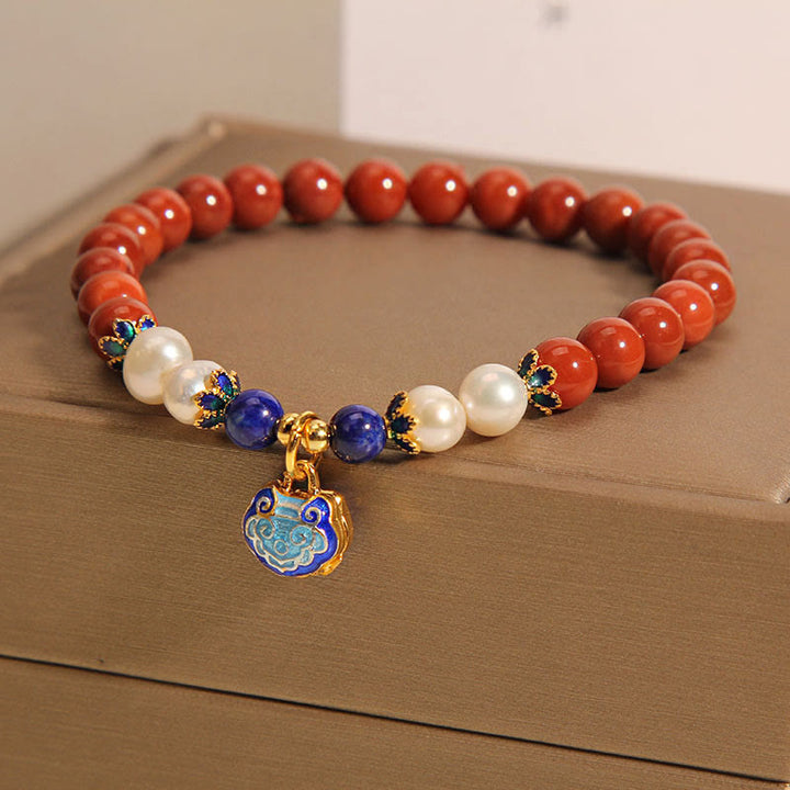 Bracelet en Buddha Stones , perles d'agate rouge du Sud naturelles, breloque cadenas de paix, positif