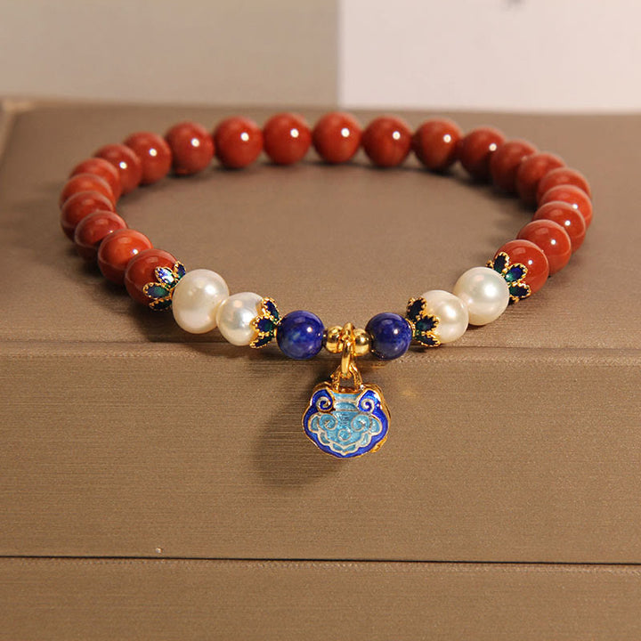Bracelet en Buddha Stones , perles d'agate rouge du Sud naturelles, breloque cadenas de paix, positif