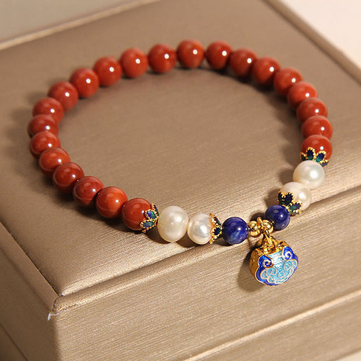 Bracelet en Buddha Stones , perles d'agate rouge du Sud naturelles, breloque cadenas de paix, positif