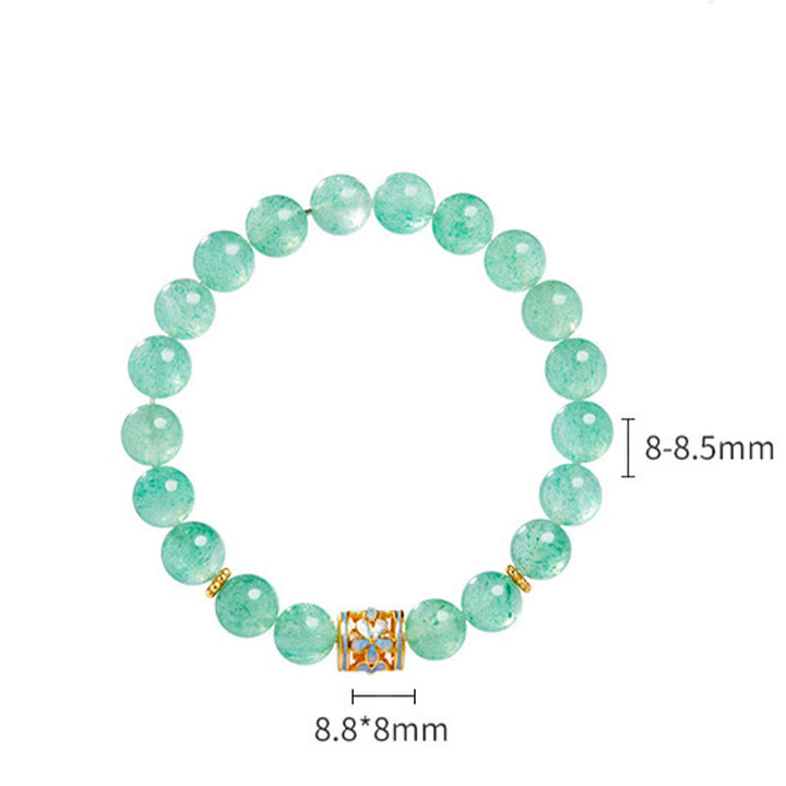 Bracelet Buddha Stones en argent sterling 925, quartz fraise vert et fleur apaisante