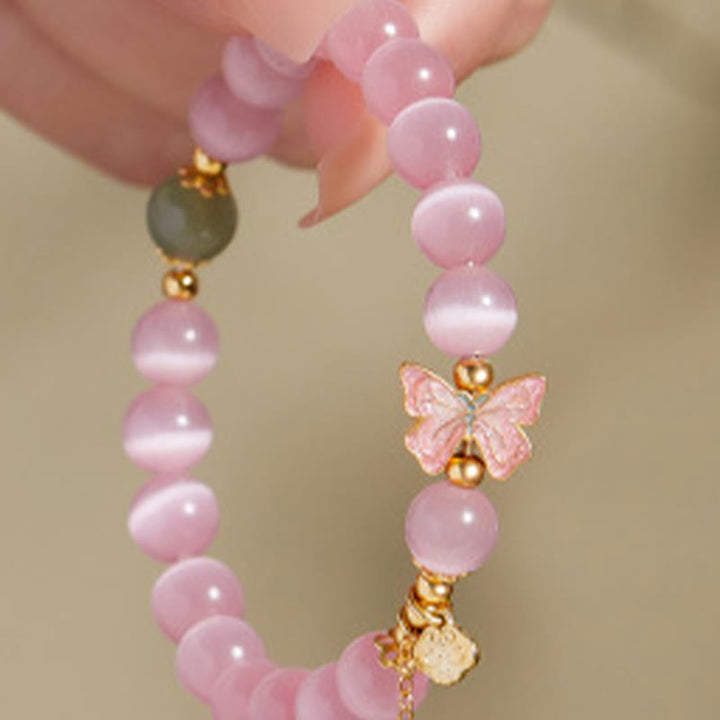 Bracelet de paix en argent sterling 925 avec pendentif papillon en jade Hetian œil de chat et Buddha Stones