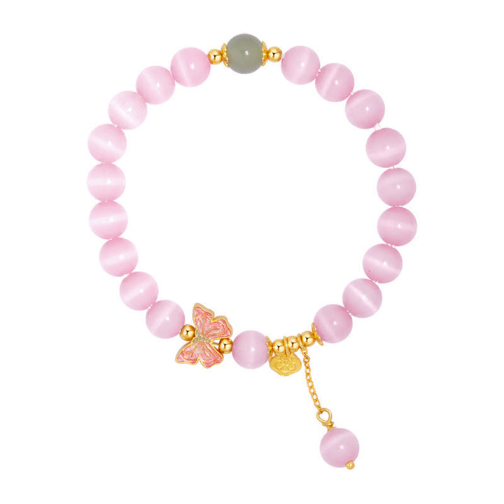 Bracelet de paix en argent sterling 925 avec pendentif papillon en jade Hetian œil de chat et Buddha Stones