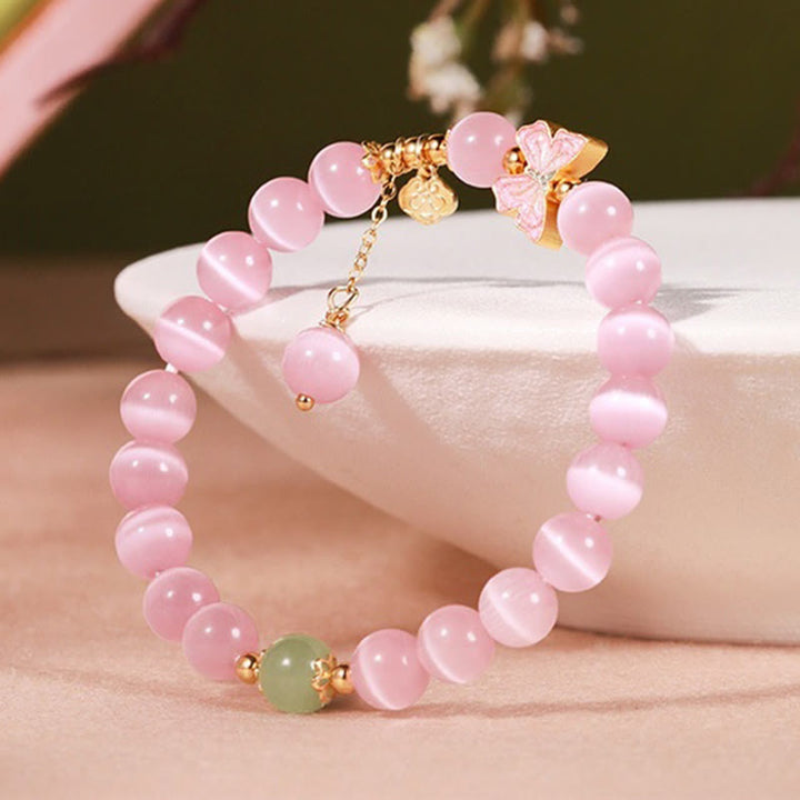 Bracelet de paix en argent sterling 925 avec pendentif papillon en jade Hetian œil de chat et Buddha Stones