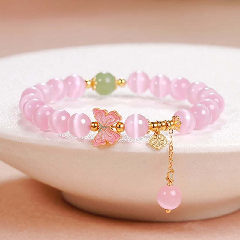 Bracelet de paix en argent sterling 925 avec pendentif papillon en jade Hetian œil de chat et Buddha Stones - Œil de chat (Tour de poignet : 17-19 cm) - image 0