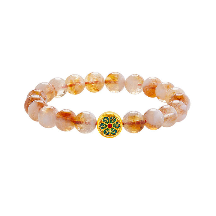 Bracelet de protection Om Mani Padme Hum en argent sterling 999 et citrine avec Buddha Stones