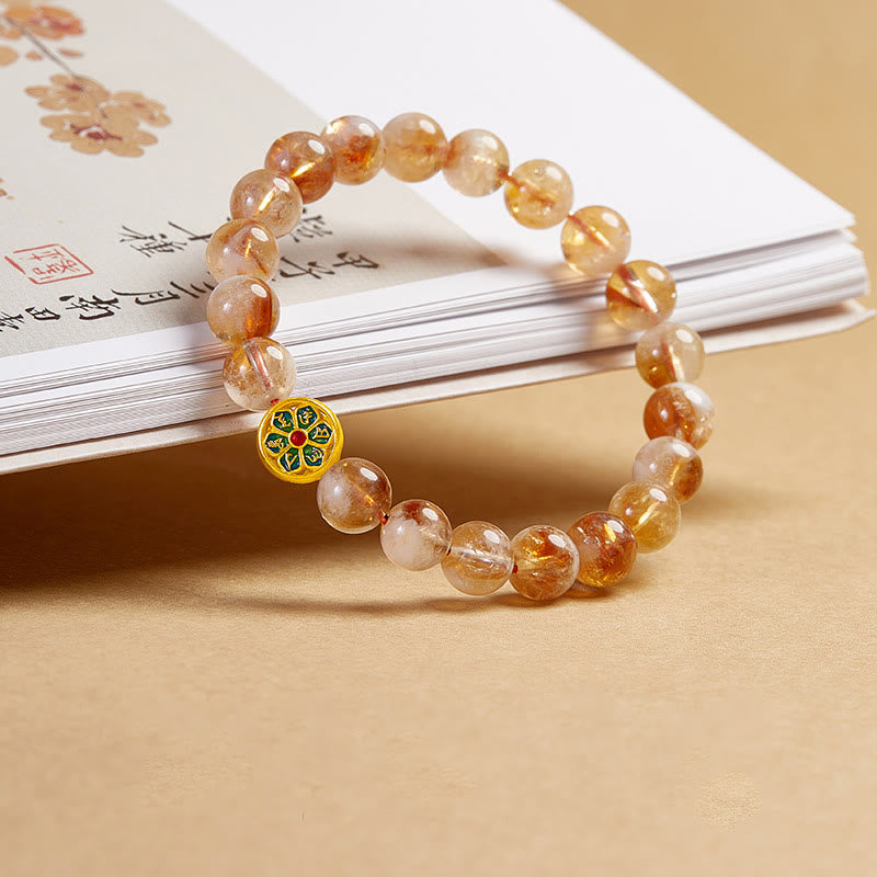 Bracelet de protection Om Mani Padme Hum en argent sterling 999 et citrine avec Buddha Stones - image 1