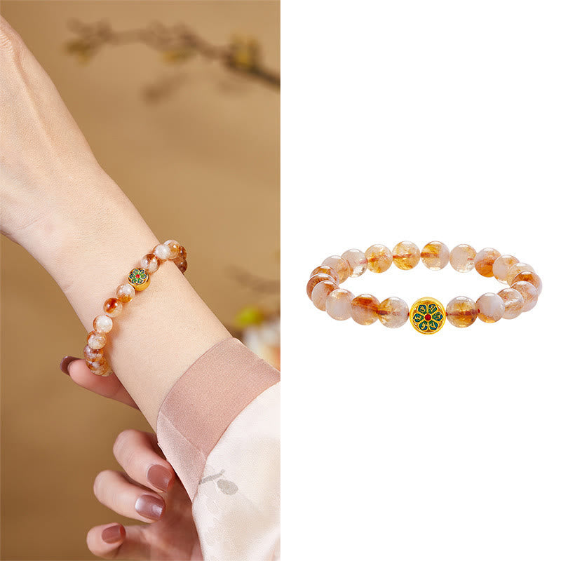 Bracelet de protection Om Mani Padme Hum en argent sterling 999 et citrine avec Buddha Stones