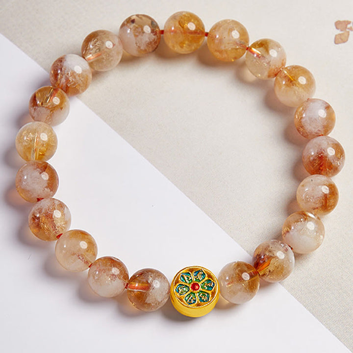 Bracelet de protection Om Mani Padme Hum en argent sterling 999 et citrine avec Buddha Stones