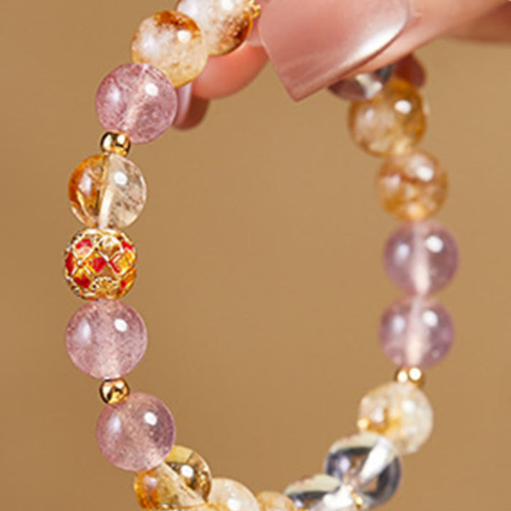 Bracelet de protection en argent sterling 999 et quartz fraise blanc avec citrine et cristaux de Buddha Stones