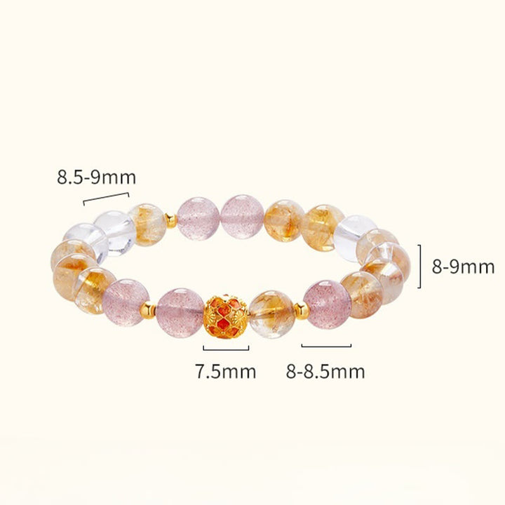 Bracelet de protection en argent sterling 999 et quartz fraise blanc avec citrine et cristaux de Buddha Stones