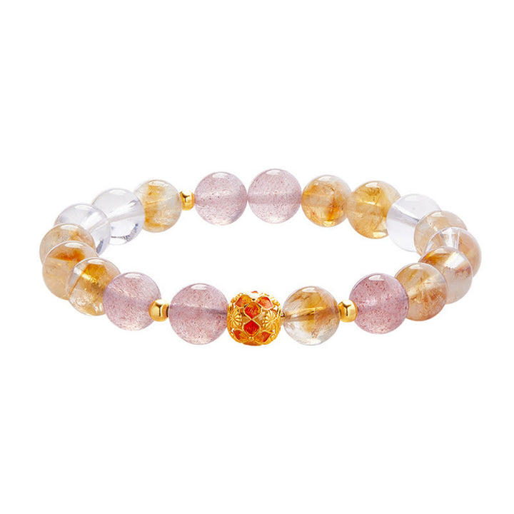Bracelet de protection en argent sterling 999 et quartz fraise blanc avec citrine et cristaux de Buddha Stones