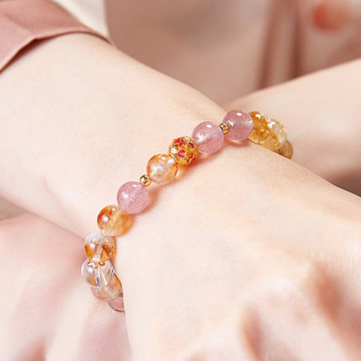 Bracelet de protection en argent sterling 999 et quartz fraise blanc avec citrine et cristaux de Buddha Stones