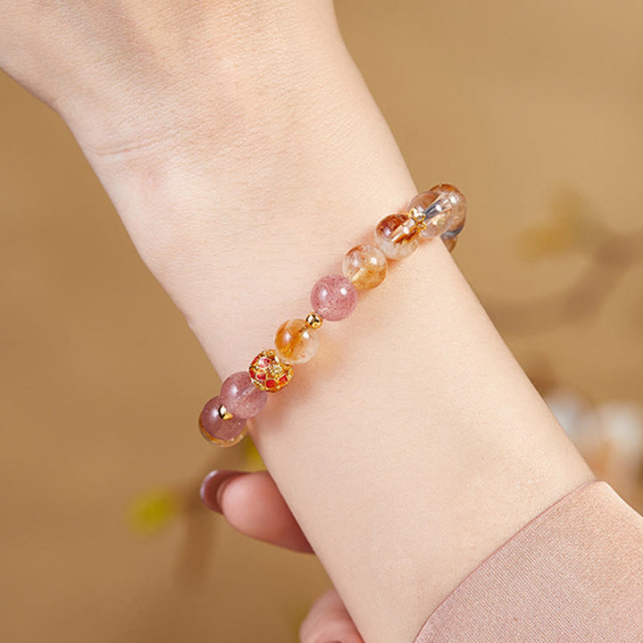 Bracelet de protection en argent sterling 999 et quartz fraise blanc avec citrine et cristaux de Buddha Stones