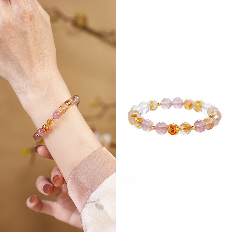 Bracelet de protection en argent sterling 999 et quartz fraise blanc avec citrine et cristaux de Buddha Stones
