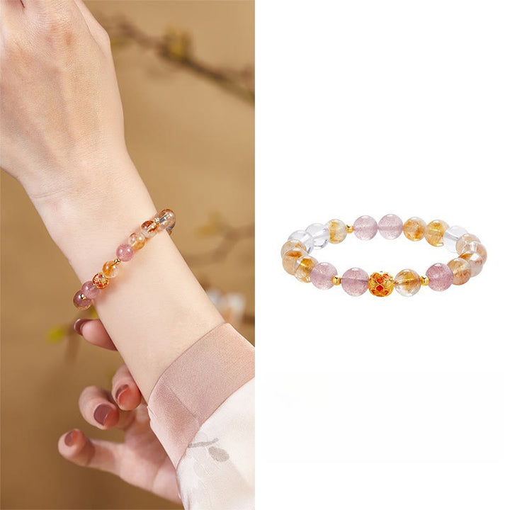Bracelet de protection en argent sterling 999 et quartz fraise blanc avec citrine et cristaux de Buddha Stones