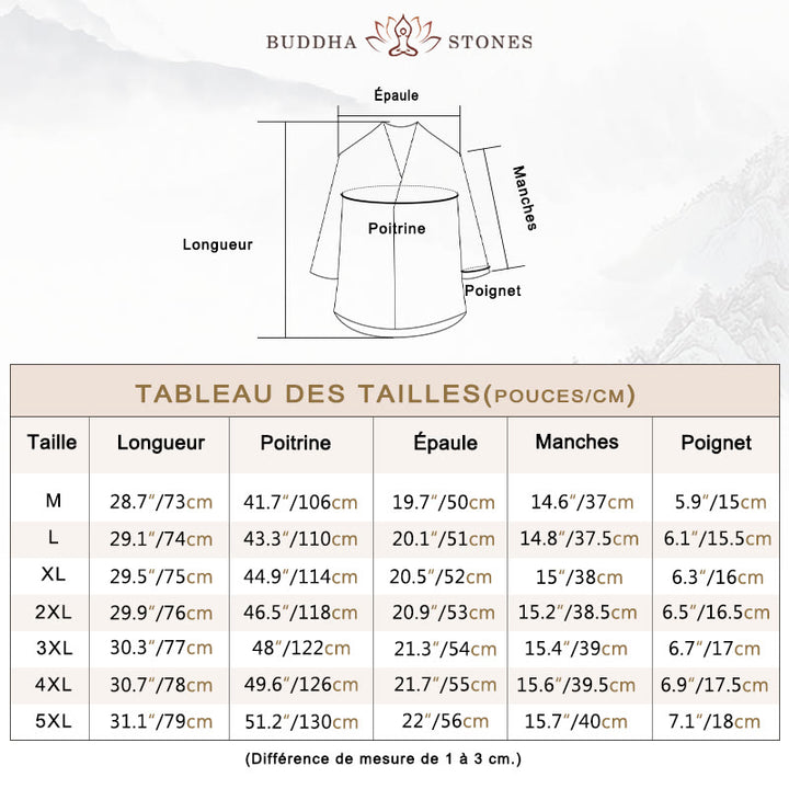Chemise décontractée à col en V et manches trois-quarts pour homme avec Buddha Stones - image 4