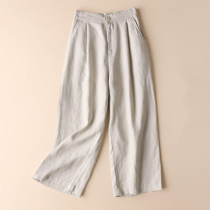 Pantalon large en coton et lin pour femme avec cordon de serrage, couleur Buddha Stones , longueur 7-8, avec poches