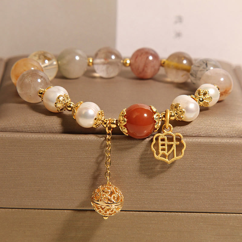 Bracelet Buddha Stones en perles de quartz rutile naturel pour attirer la fortune et la richesse