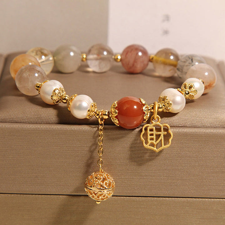 Bracelet Buddha Stones en perles de quartz rutile naturel pour attirer la fortune et la richesse