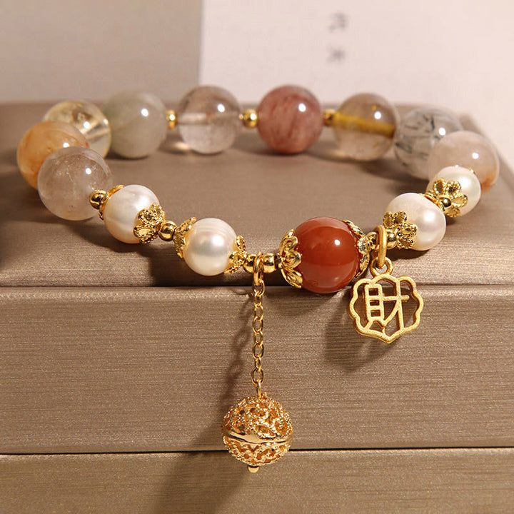 Bracelet Buddha Stones en perles de quartz rutile naturel pour attirer la fortune et la richesse