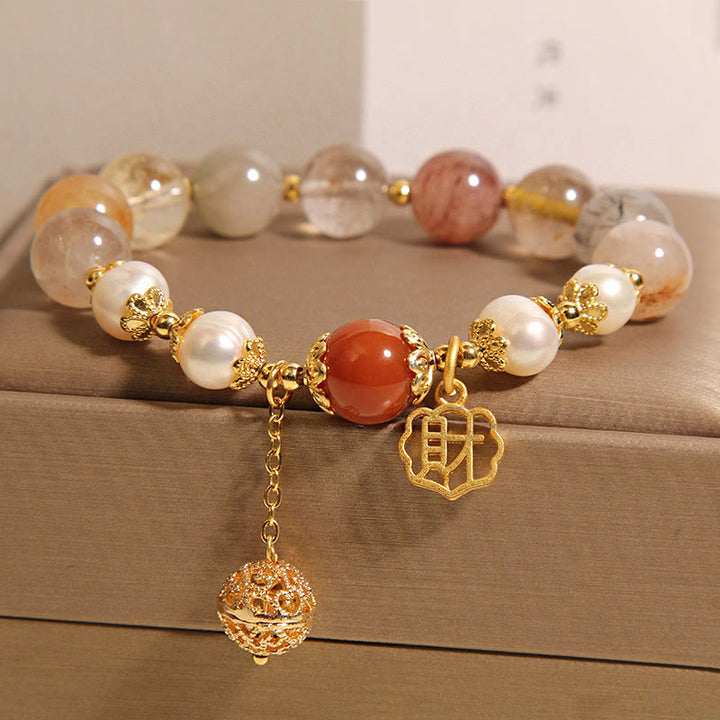 Bracelet Buddha Stones en perles de quartz rutile naturel pour attirer la fortune et la richesse
