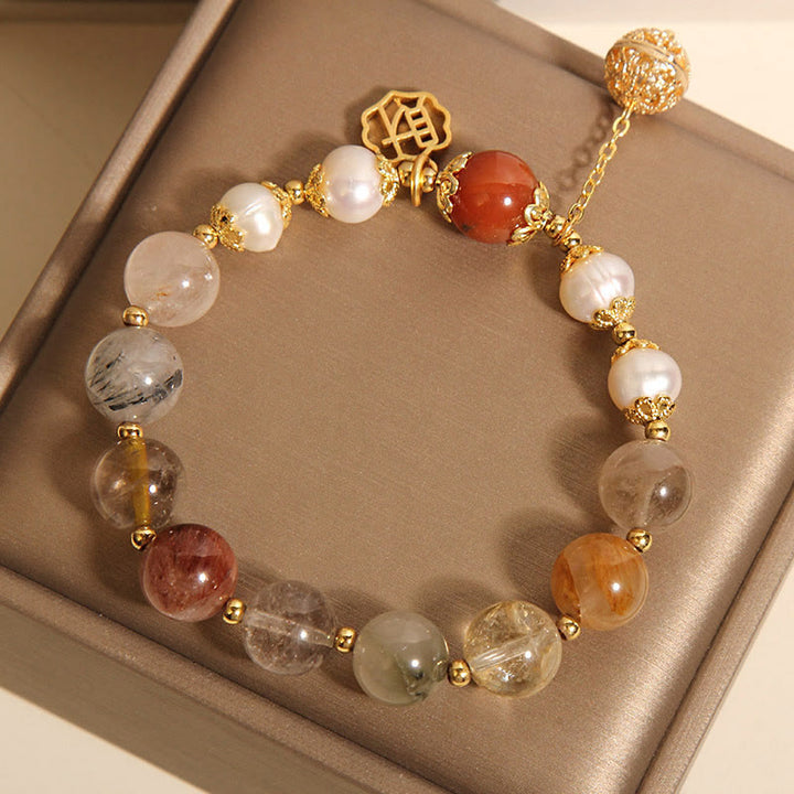 Bracelet Buddha Stones en perles de quartz rutile naturel pour attirer la fortune et la richesse