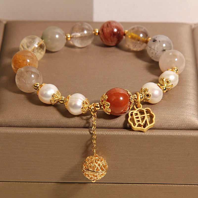 Bracelet Buddha Stones en perles de quartz rutile naturel pour attirer la fortune et la richesse