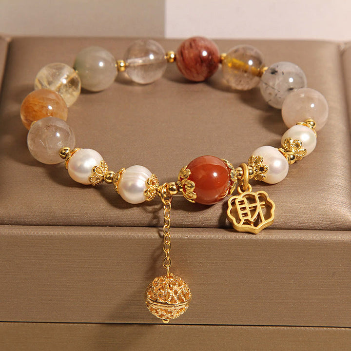 Bracelet Buddha Stones en perles de quartz rutile naturel pour attirer la fortune et la richesse
