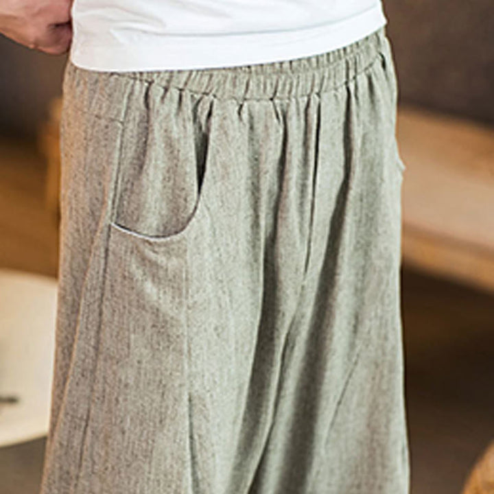 Pantalon décontracté en coton et lin avec cordon de serrage et poches pour homme, couleur unie, motif Buddha Stones - image 10