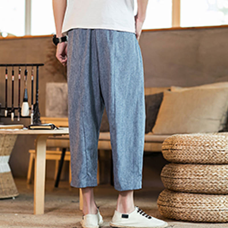 Pantalon décontracté en coton et lin avec cordon de serrage et poches pour homme, couleur unie, motif Buddha Stones - image 35