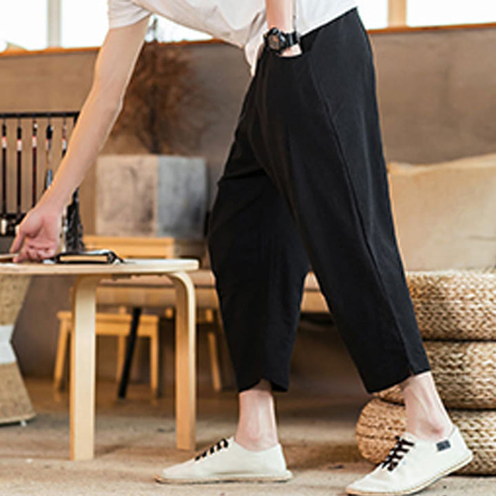 Pantalon décontracté en coton et lin avec cordon de serrage et poches pour homme, couleur unie, motif Buddha Stones - image 30