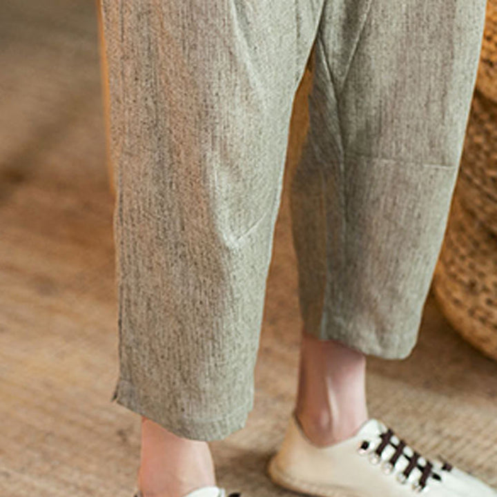 Pantalon décontracté en coton et lin avec cordon de serrage et poches pour homme, couleur unie, motif Buddha Stones - image 11