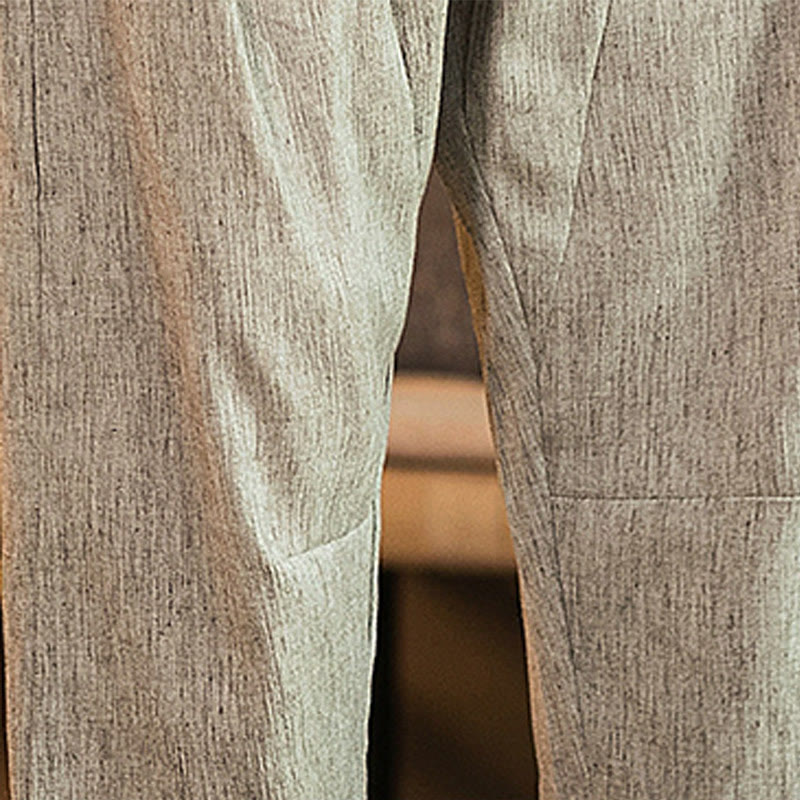 Pantalon décontracté en coton et lin avec cordon de serrage et poches pour homme, couleur unie, motif Buddha Stones - image 15