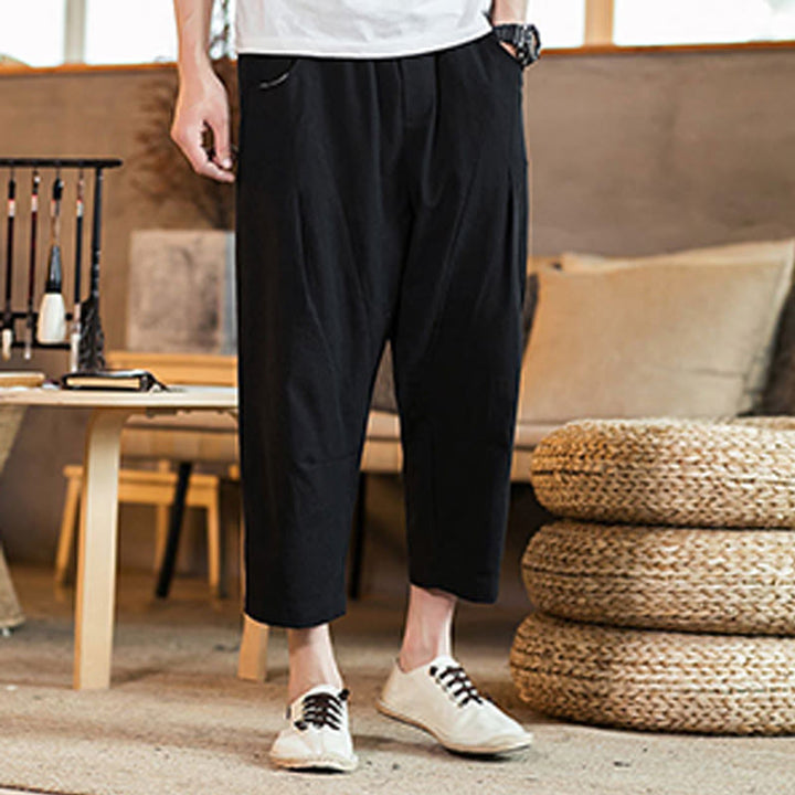 Pantalon décontracté en coton et lin avec cordon de serrage et poches pour homme, couleur unie, motif Buddha Stones - Noir - US/UK/AU46，EU56 (5XL) - image 26