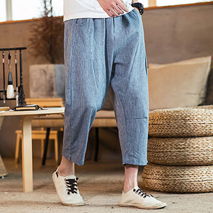 Pantalon décontracté en coton et lin avec cordon de serrage et poches pour homme, couleur unie, motif Buddha Stones - SteelBlue - US/UK/AU46，EU56 (5XL) - image 33