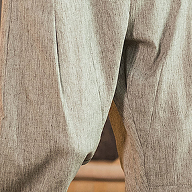 Pantalon décontracté en coton et lin avec cordon de serrage et poches pour homme, couleur unie, motif Buddha Stones - image 16