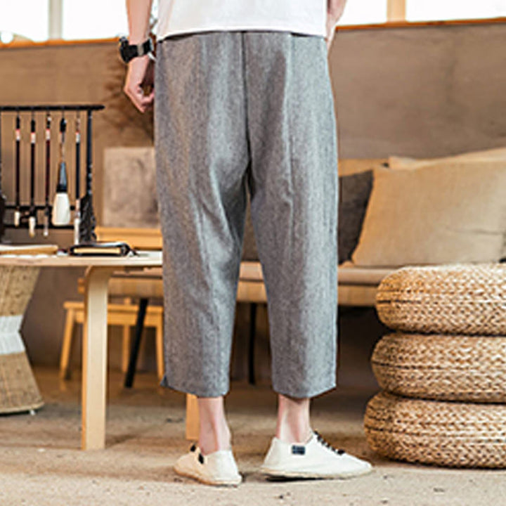 Pantalon décontracté en coton et lin avec cordon de serrage et poches pour homme, couleur unie, motif Buddha Stones - image 21