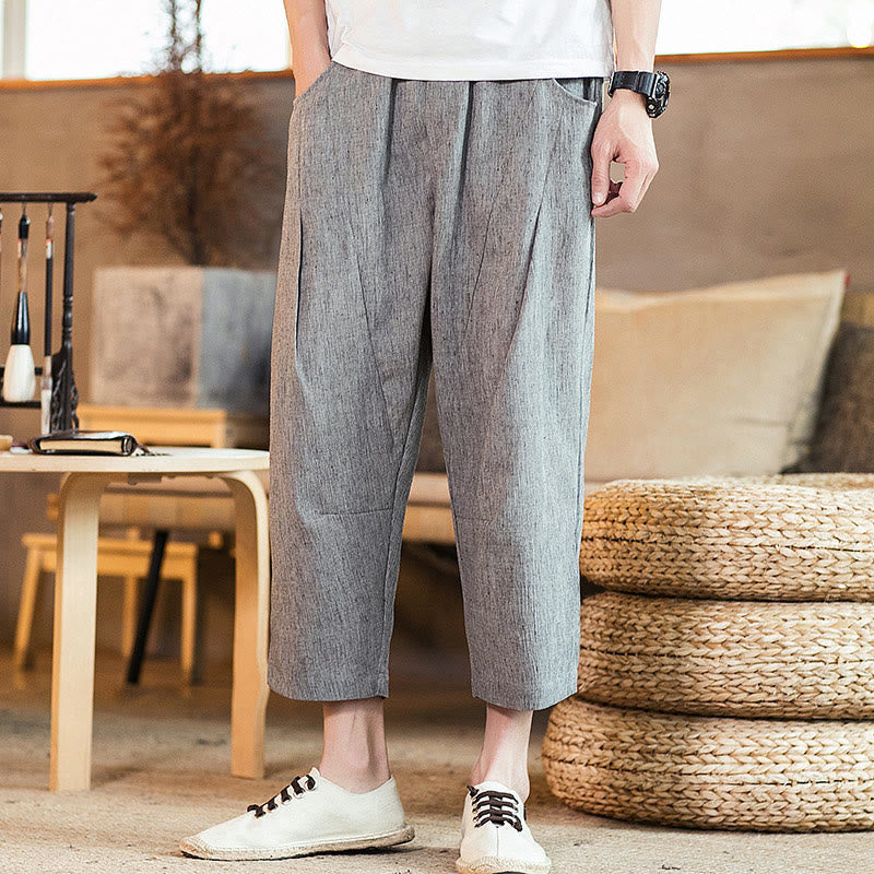 Pantalon décontracté en coton et lin avec cordon de serrage et poches pour homme, couleur unie, motif Buddha Stones - Gris foncé - US/UK/AU46，EU56 (5XL) - image 19