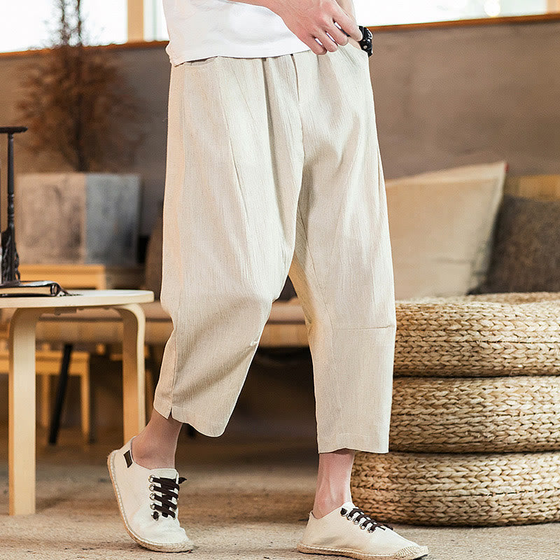 Pantalon décontracté en coton et lin avec cordon de serrage et poches pour homme, couleur unie, motif Buddha Stones - Beige - US/UK/AU46，EU56 (5XL) - image 40