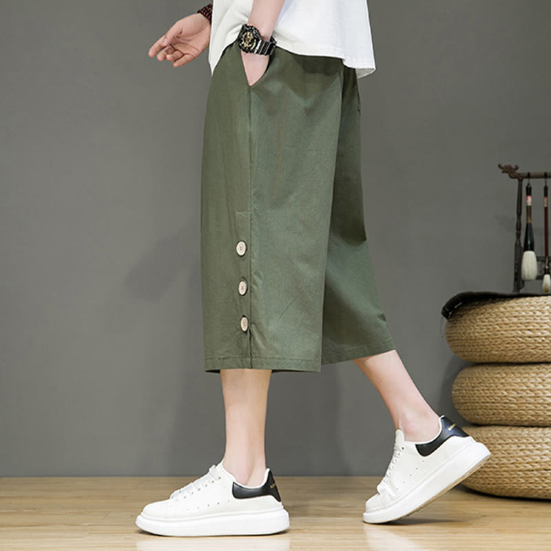 Pantalon court décontracté en coton uni avec cordon de serrage et poches pour homme Motif Buddha Stones