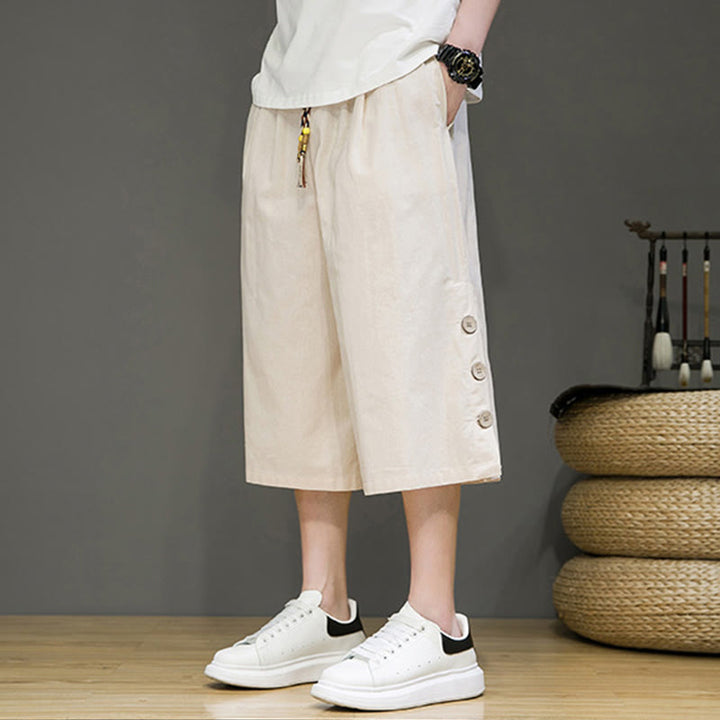 Pantalon court décontracté en coton uni avec cordon de serrage et poches pour homme Motif Buddha Stones - image 3