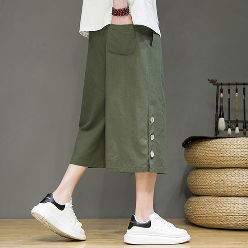 Pantalon court décontracté en coton uni avec cordon de serrage et poches pour homme Motif Buddha Stones