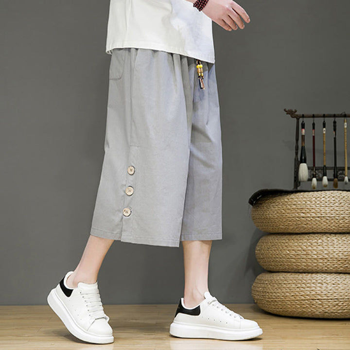 Pantalon court décontracté en coton uni avec cordon de serrage et poches pour homme Motif Buddha Stones