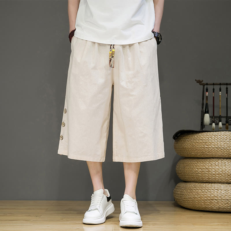 Pantalon court décontracté en coton uni avec cordon de serrage et poches pour homme Motif Buddha Stones - Beige - US/UK/AU46，EU56 (5XL) - image 0